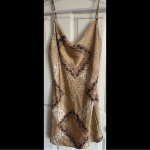 Cowl neck satin mini dress with slit thigh